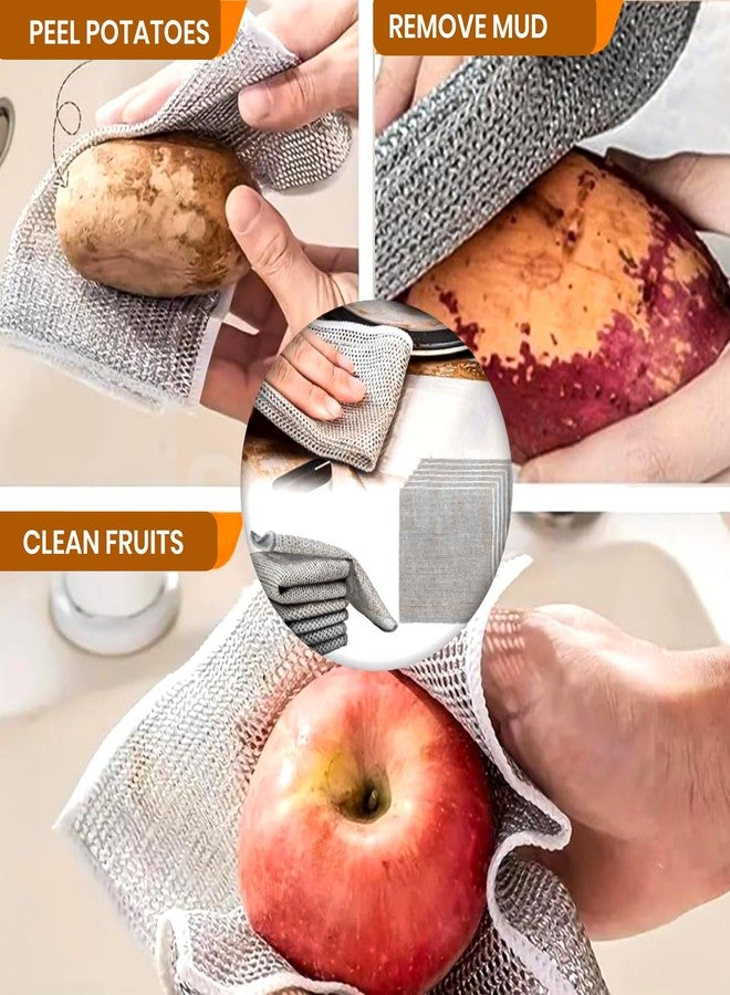 PRIME PICK برايم بيك، عبوة من 10 قطع، مناشف أطباق سلكية مزدوجة الطبقات غير قابلة للخدش | ليفة تنظيف فولاذية للأواني، ليفة تنظيف متعددة الأغراض للأطباق والأحواض، للاستخدام الرطب والجاف | إسفنجة شبكية من الفولاذ المقاوم للصدأ غير كاشطة - Image 4